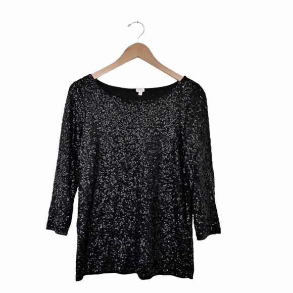 J.‎ Crew Black Sequin 3/4 Sleeve Blouse - Picture 1 of 7